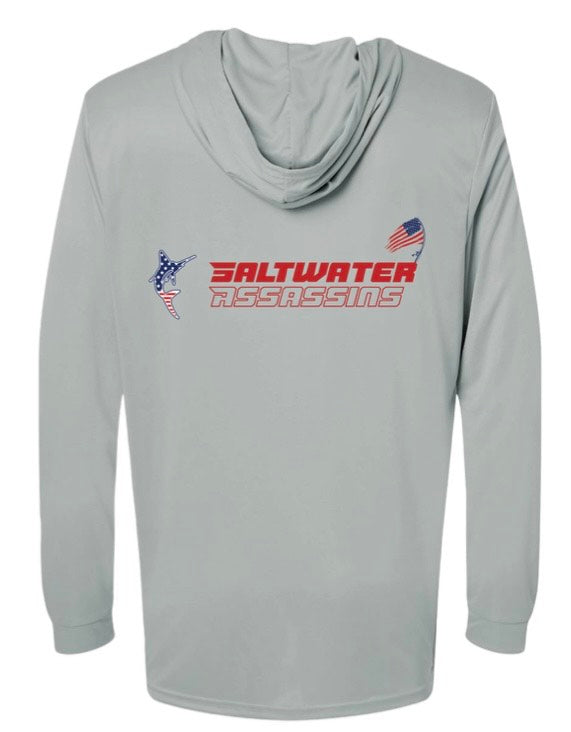 Saltwater Assassins Grey Tournament Performance Hooded Long-Sleeve