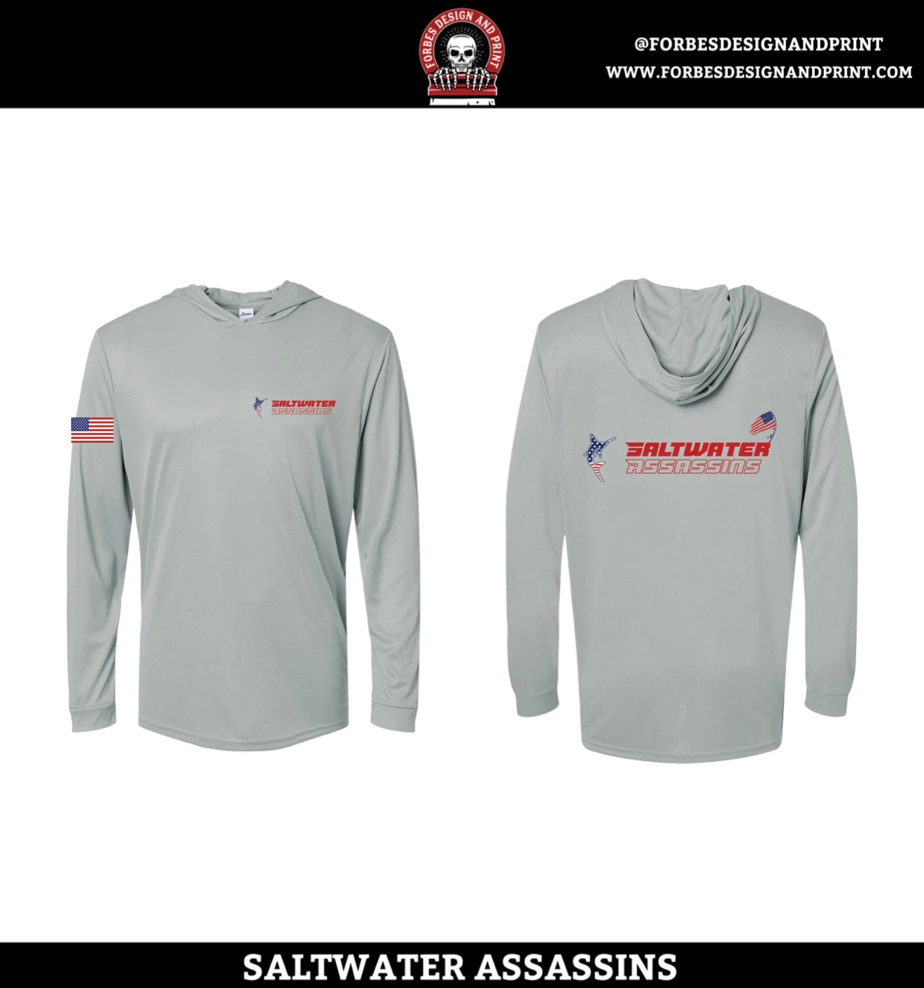 Saltwater Assassins Grey Tournament Performance Hooded Long-Sleeve