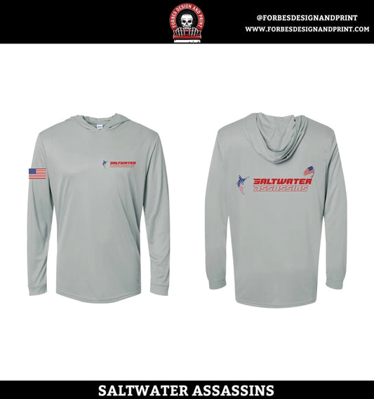 Saltwater Assassins Grey Tournament Performance Hooded Long-Sleeve